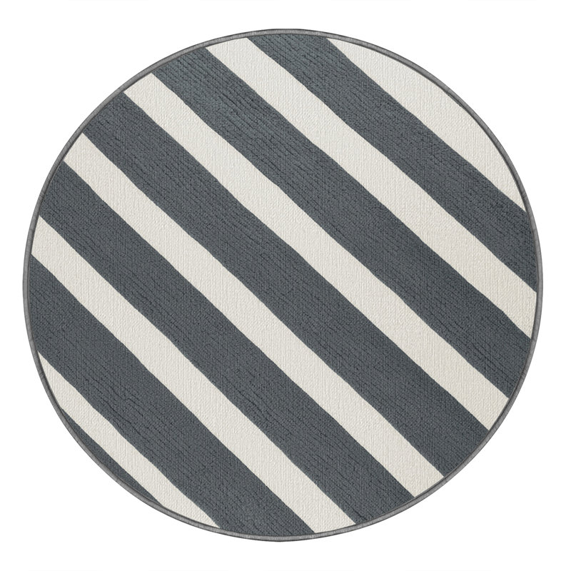  Tapis lavable rayé gris tourterelle blanc, Rond 8 pi