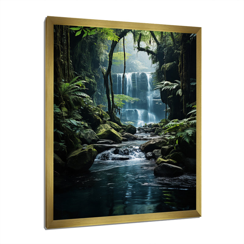 «Waterfall Hidden Oasis I», art mural sur toile, H 32 po x l 24 po x P 1 po, Cadre doré simple