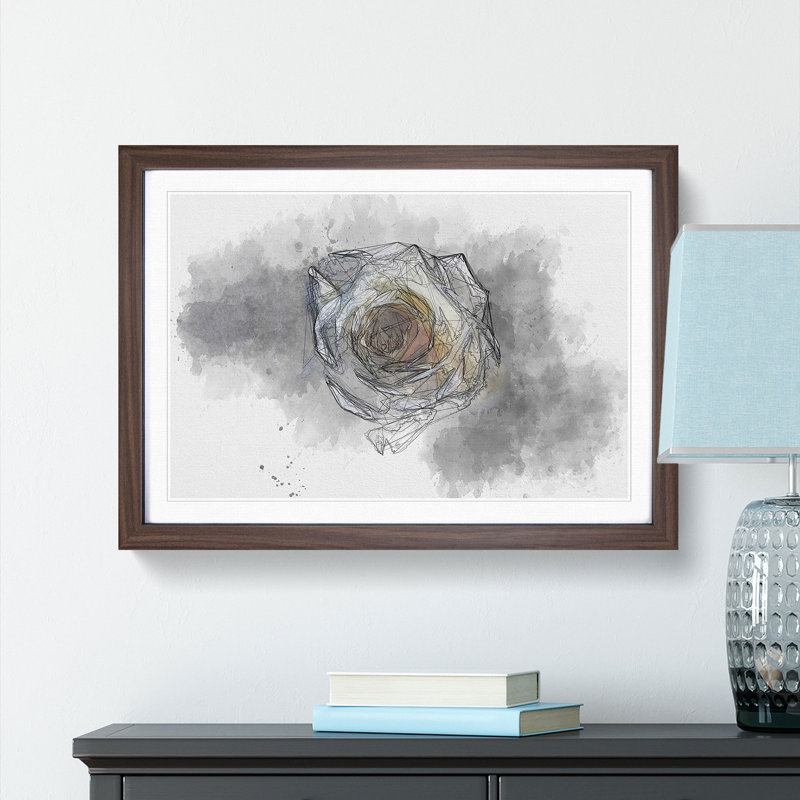 A Crisp White Rose - Picture Frame Painting Print, Walnut Framed, 36cm H x 48cm W x 2cm D