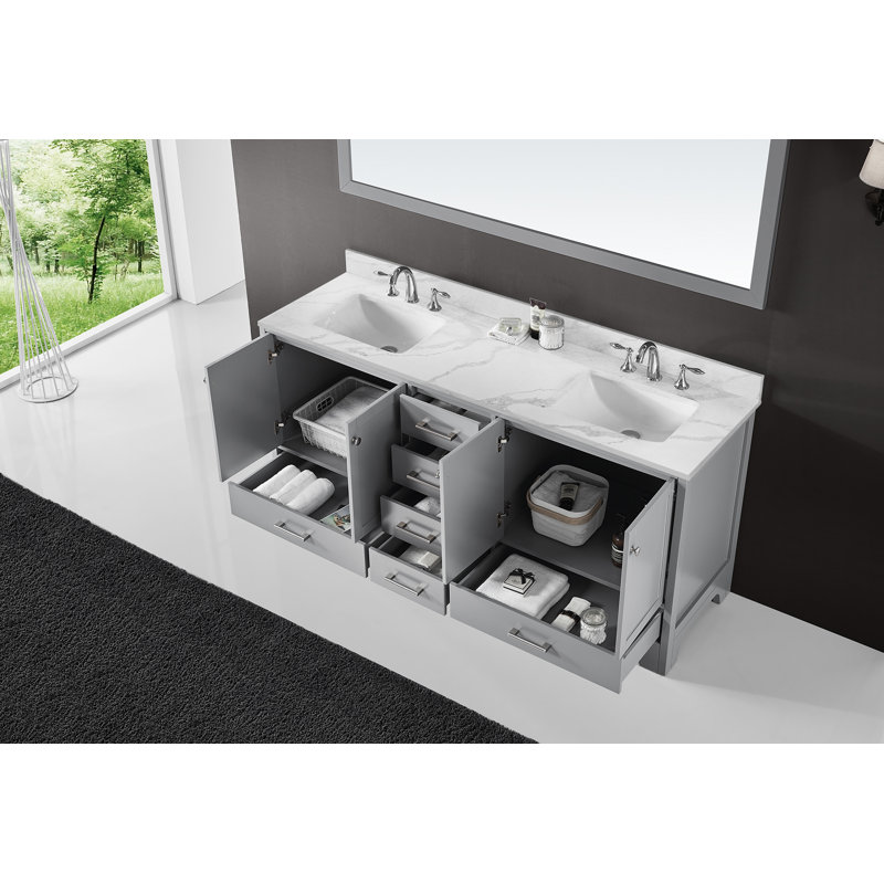 Meuble-lavabo 72 po Claristine, Blanc / veine grise, Gris