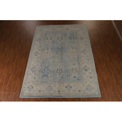 Vegetable Dye Blue Oushak Turkish Area Rug 9x13