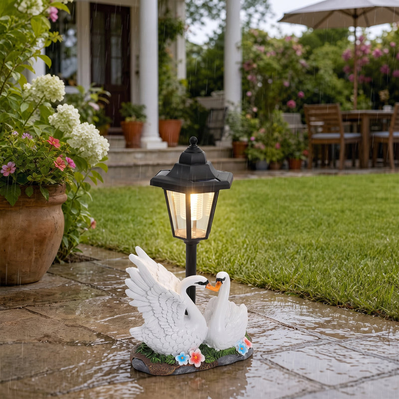 Luminaire solaire de jardin 7,87 x 4,13 x 12,99 po, avec quelques cygnes, Blanc, noir