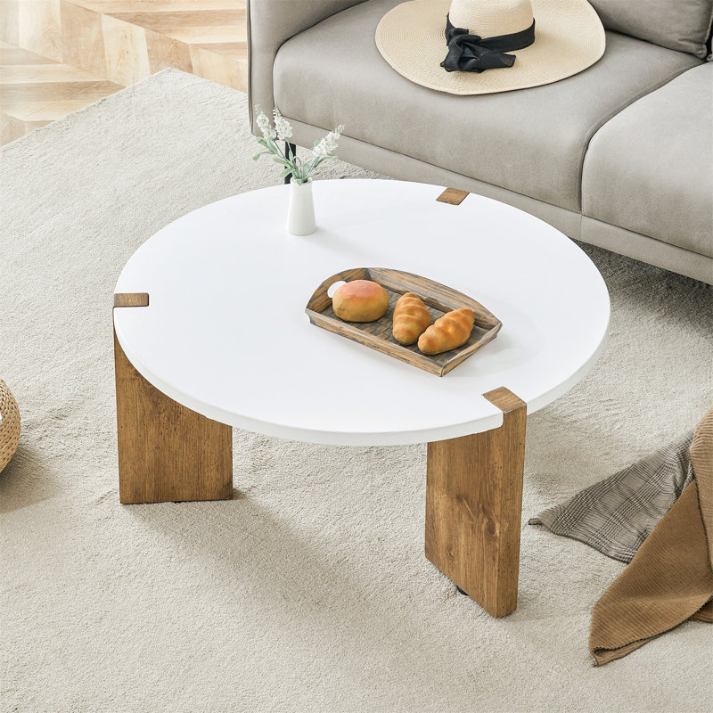 Minimalist Circular MDF Material Coffee Table with Unique Embedded Design and Three - Leg Support for Stable and Practical Home Use