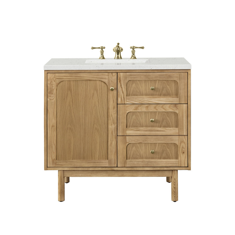 Laurent 36'' W Single Vanity, White Zeus, 8" Widespread, Light Natural Oak