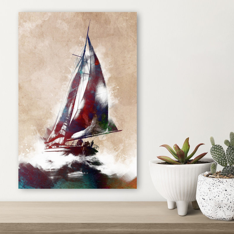 Voile, mer agitée, art mural, H 18 po x l 12 po