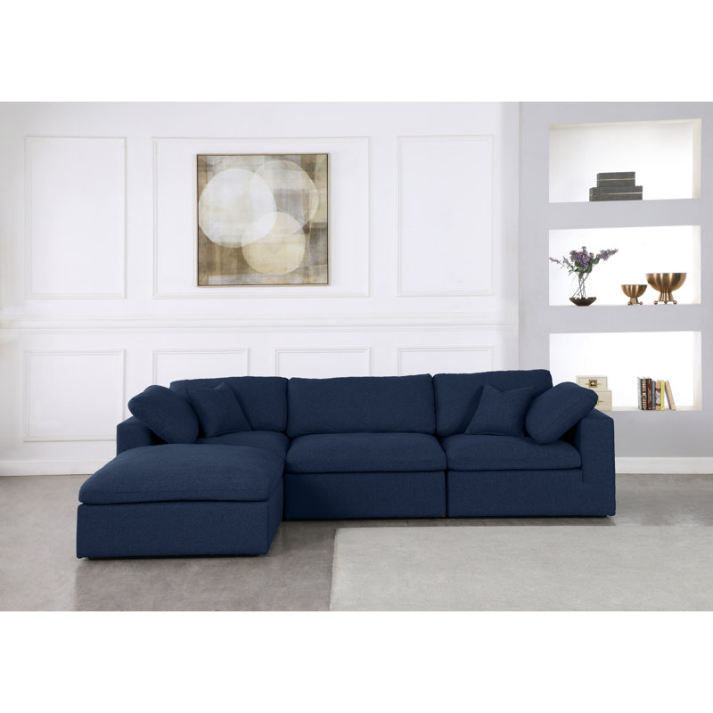 Burrows Upholstered L-Shaped Sectional Reversible, Navy Linen Textured Fabric