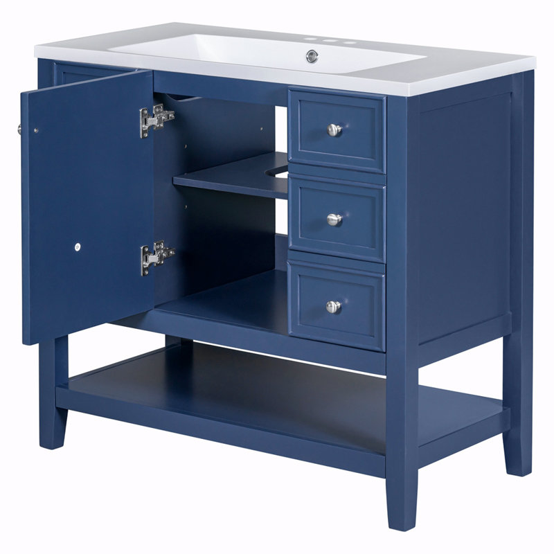 Shamora 36'' Single Bathroom Vanity with Solid Wood+MDF Top, Blue