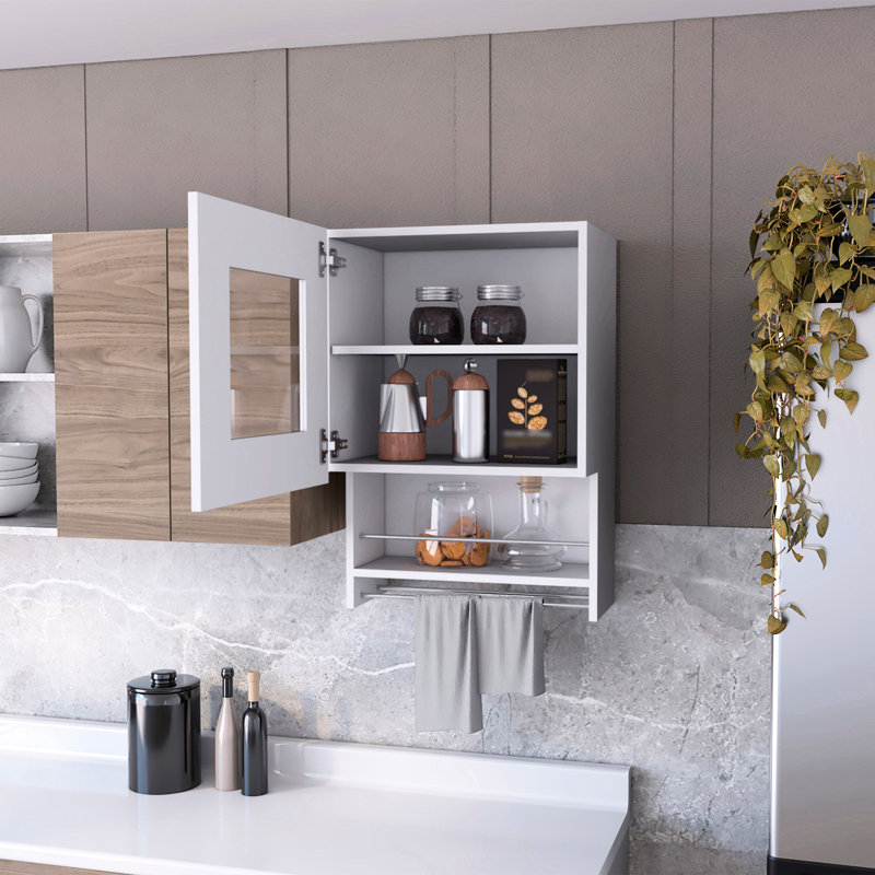Armoire de cuisine moderne blanche pour mur avec porte-serviettes et étagère option porte vitrée