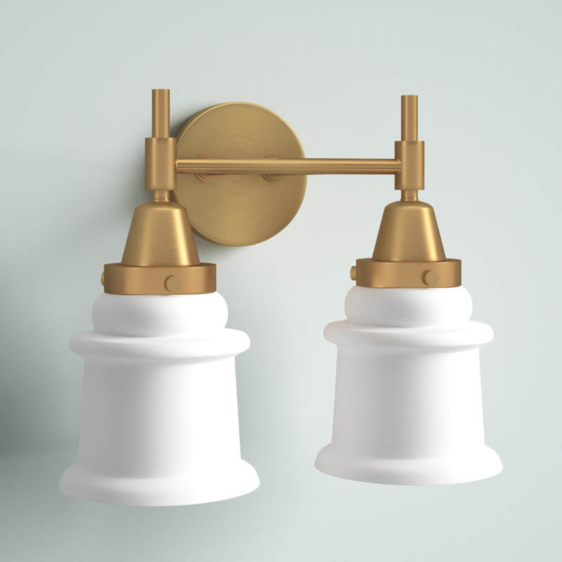 Éclairage pour meuble-lavabo à 2 lumières à intensité variable Gayle, Blanc mat, Ampoule DEL rétro 4 watts, Laiton satiné