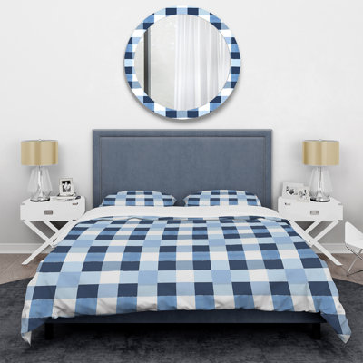 Blue White Gingham Print II - Modern Duvet Cover Set