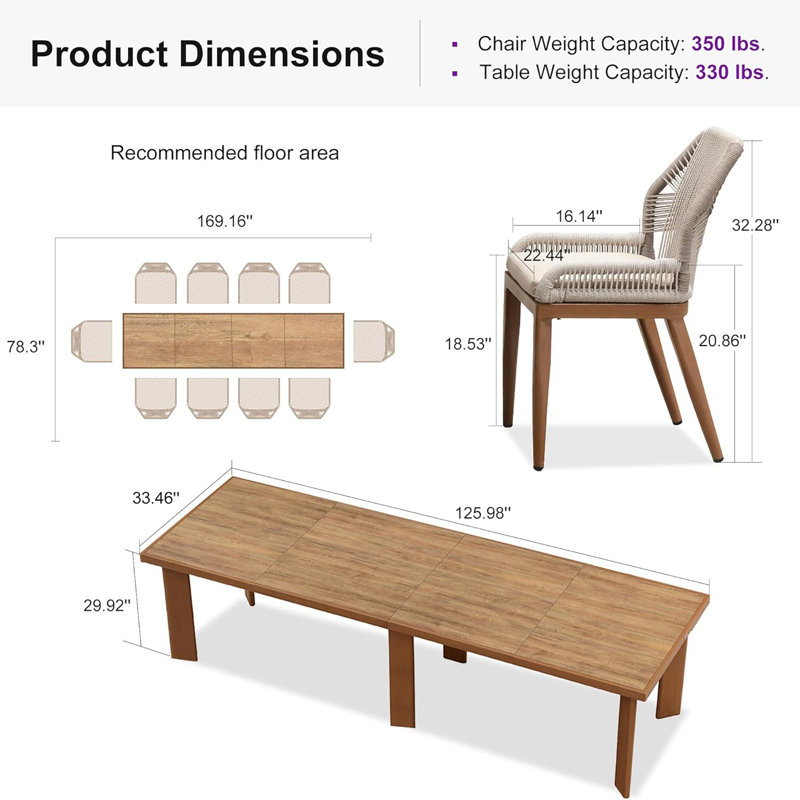 Rectangular 10 - Person  Aluminum Dining Set with Cushions