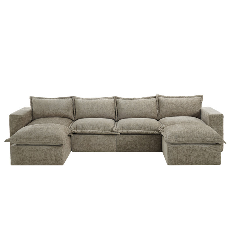 Canapé modulaire rembourré 6 pièces en chenille désossée avec repose-pieds amovible 6 pièces - entièrement comprimé, aucun assemblage requis