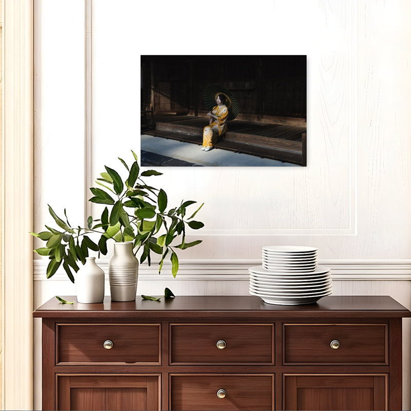 Serene Japanese Kimono Moment Contemporary Wall Art Print 1 Piece Wrapped Canvas Wall Art, 40.64cm H x 60.96cm W