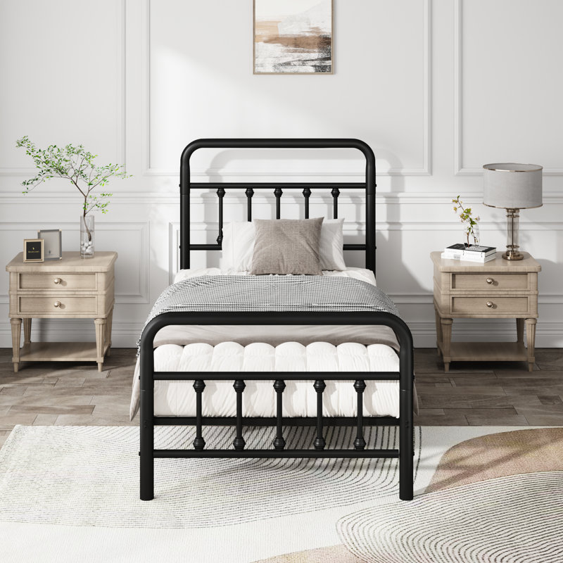 Structure de lit simple noir avec tête de lit, structure pour un sommeil agréable, espace de rangement sous le sommier, aucun sommier tapissier, conception classique robuste, style