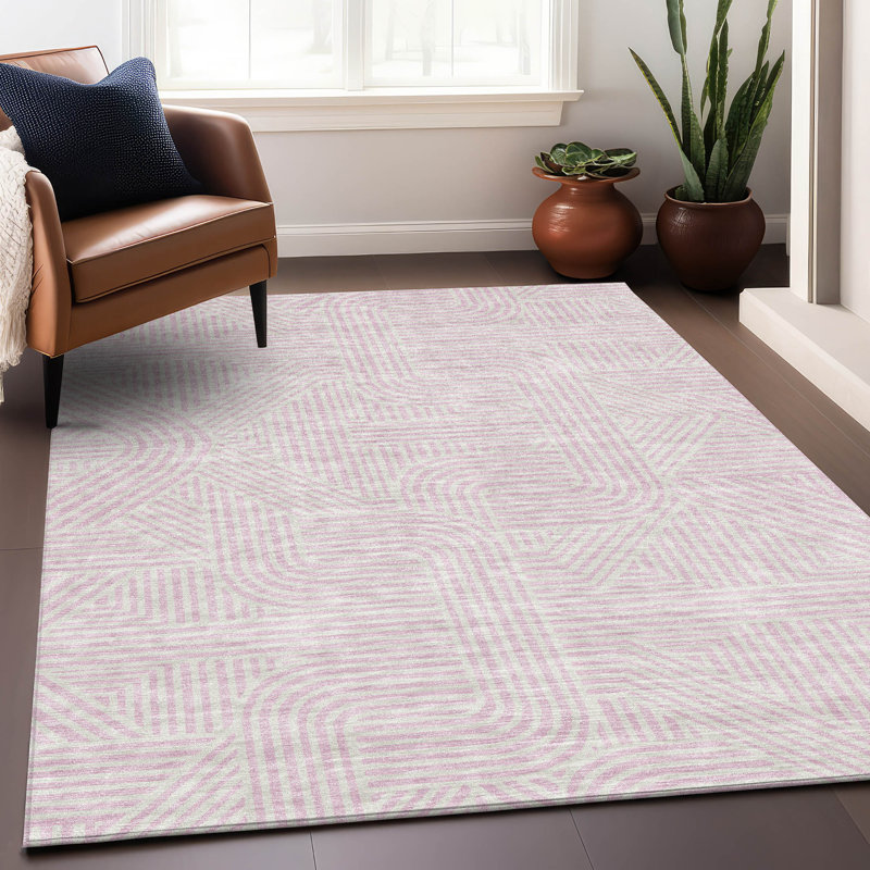Premium Machine Washable Prisco Pink Rug, Rectangle 9' x 12'