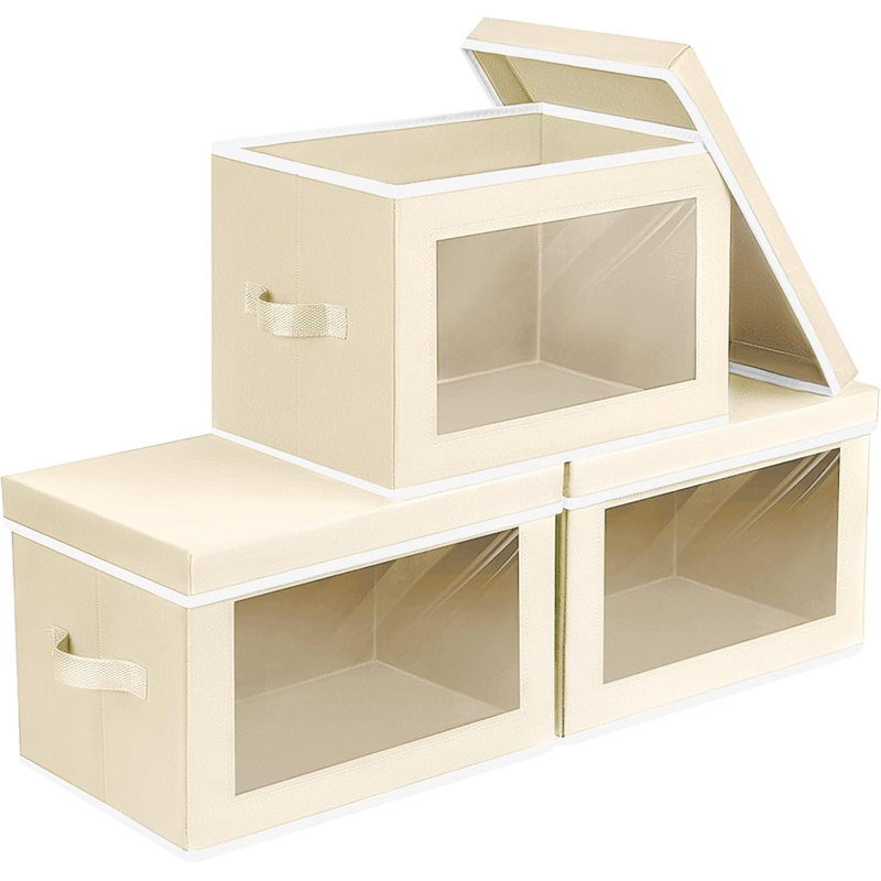 Ensemble de 3 bacs de rangement beiges avec couvercles et fenêtre