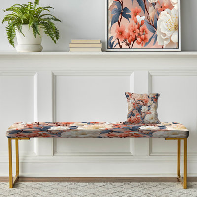 Floral Upholstered Gold Bench