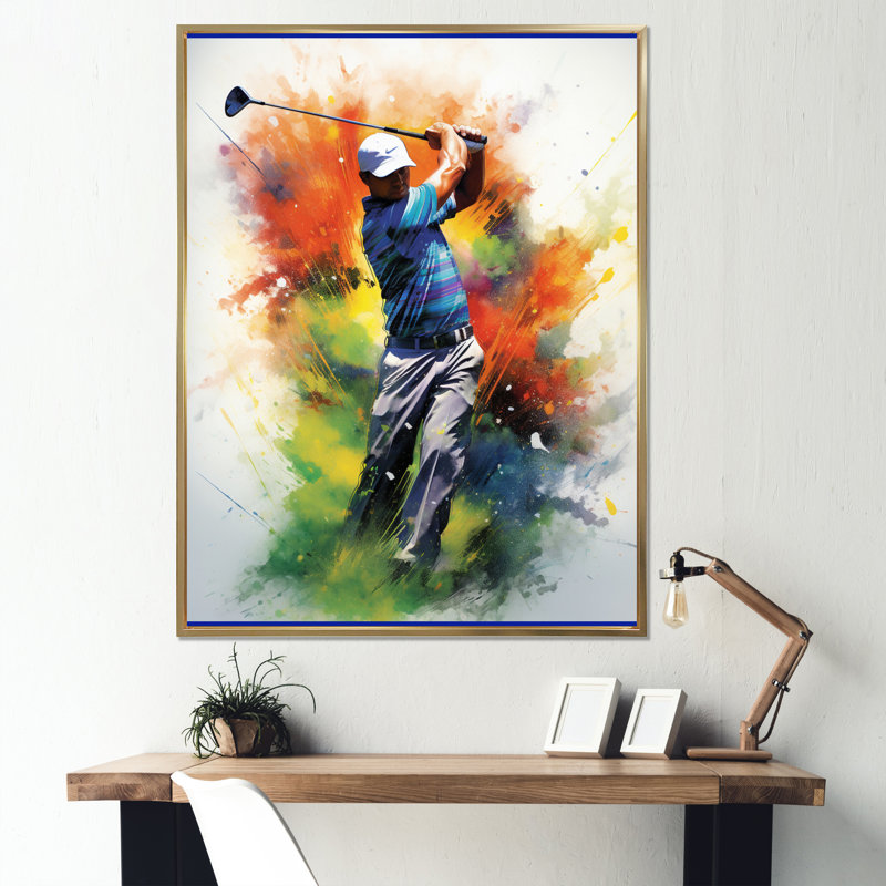 Konan Golf Dynamic Drives I - Art mural golf, H 44 po x l 34 po x P 1,5 po, Cadre flottant doré