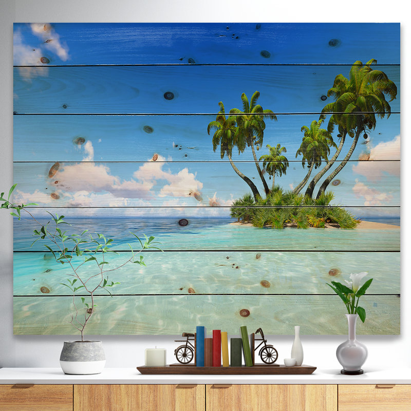 Photographie de paysage marin «Corals Island Under Blue Sky», H 30 po x l 40 po x P 0,78 po, Bois