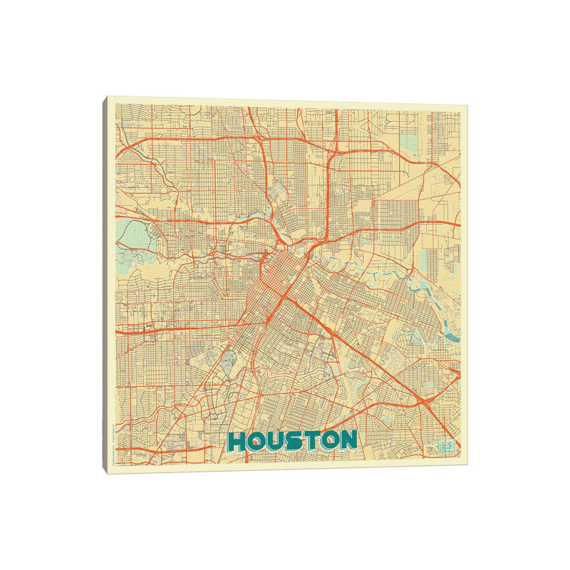 Houston Retro Urban Blueprint Map by Hubert Roguski - Wrapped Canvas Print, 93.98 cm H x 93.98 cm W x 3.175 cm D