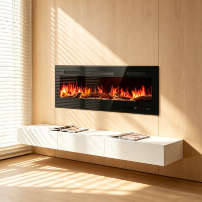 Chaufferette électrique encastrée et murale avec télécommande, 13 couleurs de flamme, protection contre la surchauffe, 5100 BTU