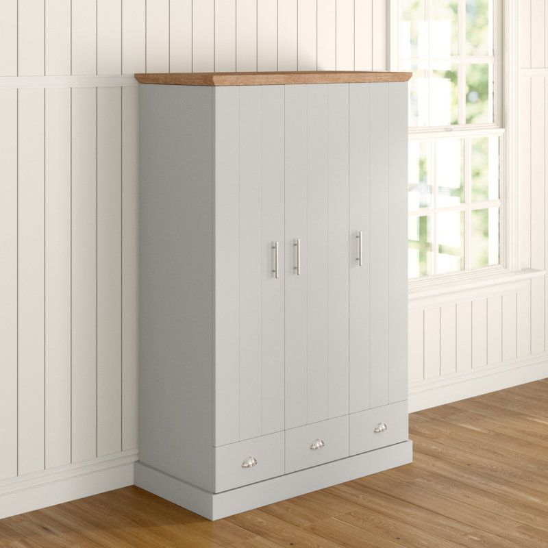 Brielle 3 Door Manufactured Wood Wardrobe, Subtle Grey/Oak