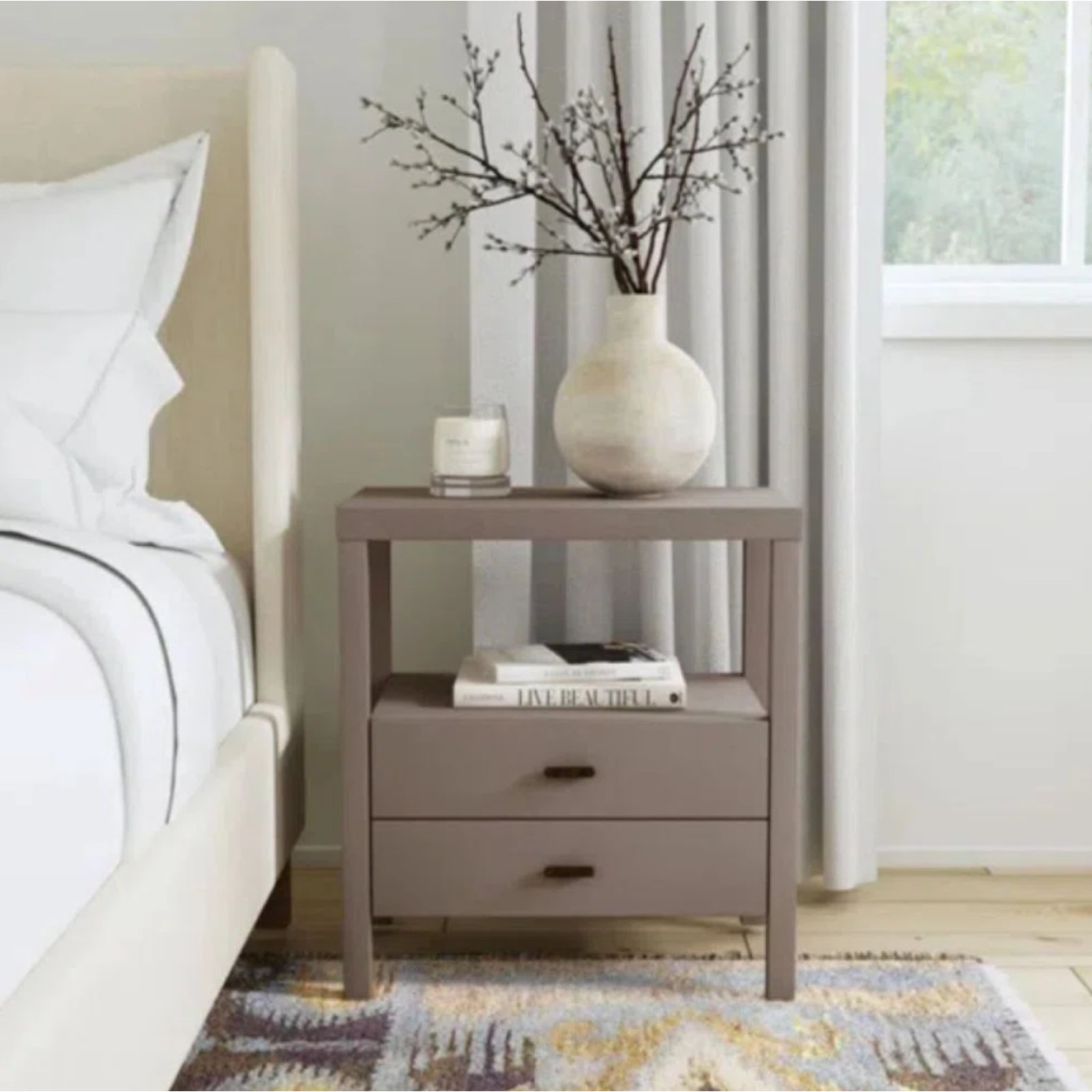 Francisca 2 - Drawer Solid Wood Nightstand, Taupe