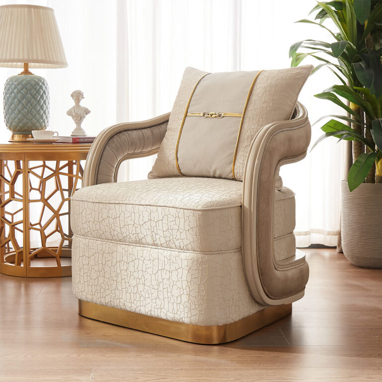 Hand Carved Solid Wood Accent Chair with Plush Fabric