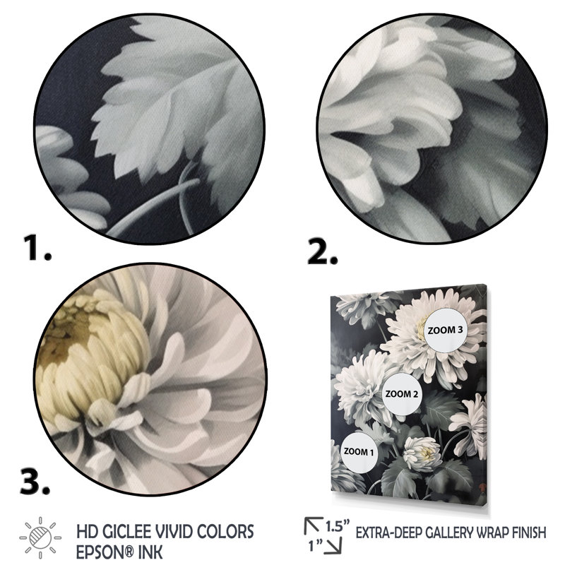 Natures Chrysanthemums Melody sur toile, Cadre flottant doré, H 32 po x l 16 po x P 1 po