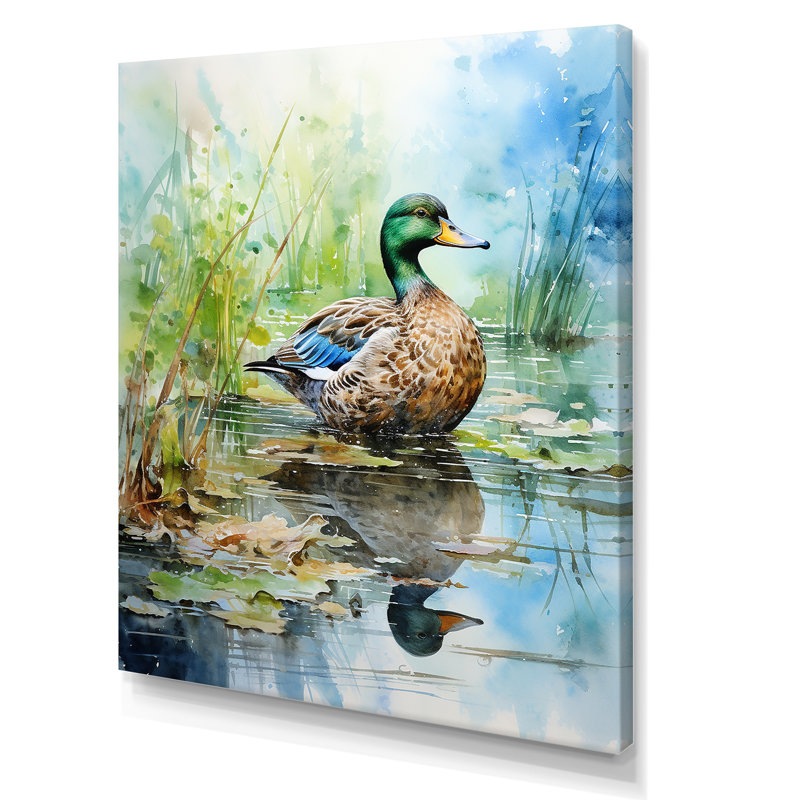 Duck Pond Reflections I - Duck Animal, art mural, Toile tendue, 32" H x 24" W