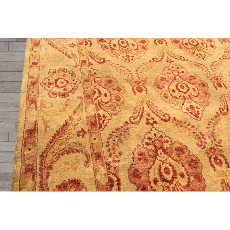 Tapis transitionnel rose en laine noué à la main 7 pi 8 po x 9 pi 9 po Oushak