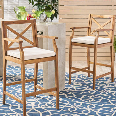 Extérieur en bois, dossier croisé, eau, 46,64 po de chaises, tabourets de bar 2 - dossier tendance, coussin d'eau, grand, assemblage