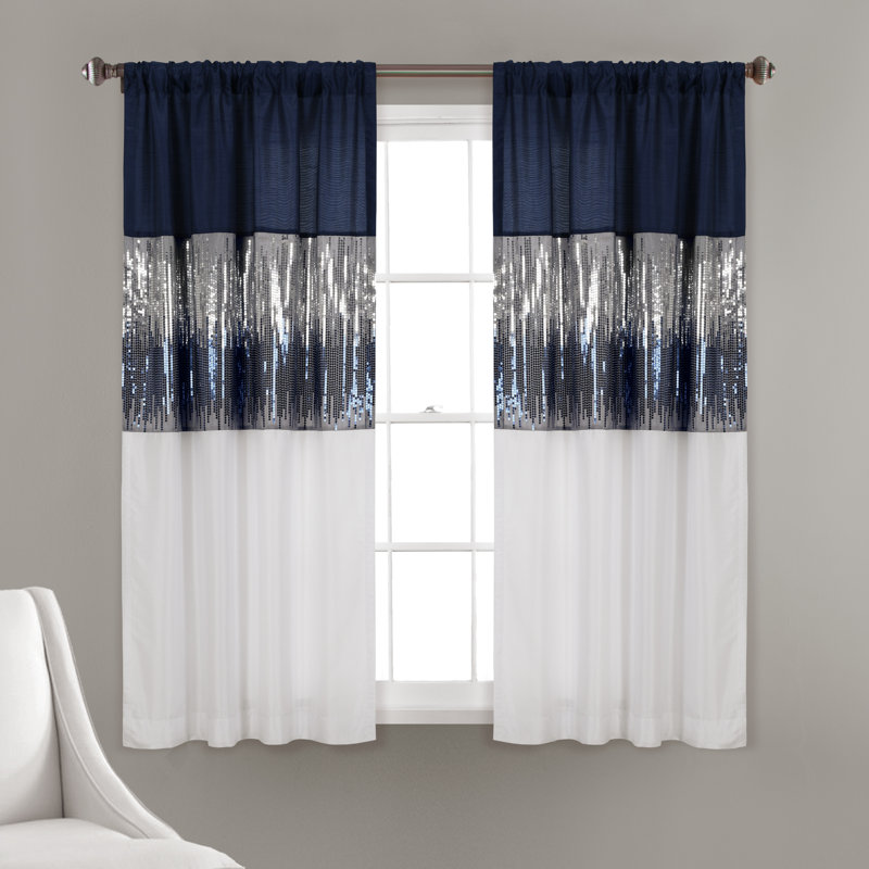 Sheer Curtain Single Panel, Navy/White