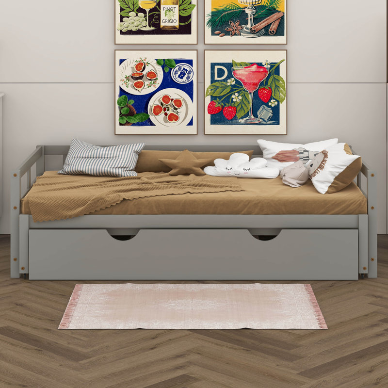 Twin Size Extendable Daybed With Trundle Beds, Wood Daybed Frame With Pull Out Trundle, Twin To King Design Extending Daybed