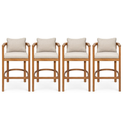 Gregorian Patio 30.3 Seat Height Acacia Wood Bar Stools With Cushions