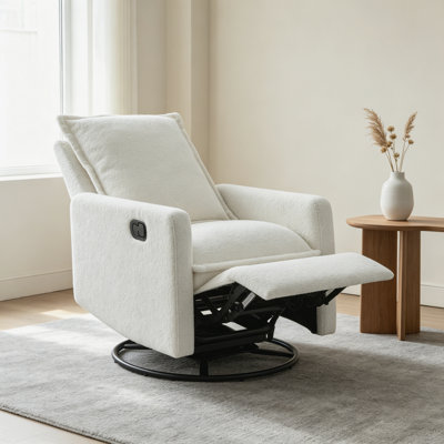 White Teddy Fleece 360° Swivel Glider Rocker Recliner Chair For Nursery Bedroom Apartment