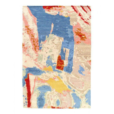 Abstract Handmade Rectangle 6' x 9' Wool/Cotton Area Rug in Rust/Blue/Pink/Beige/Gold