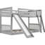 Lit superposé simple gris avec glissière convertible et solution peu encombrante, structure en bois de pin, assemblage facile, garde-corps pleine longueur pour lit simple / simple, petits espaces simples et bas, famille sécuritaire
