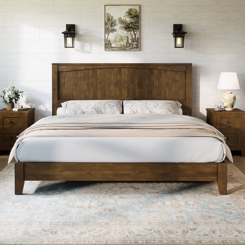 48.4" Farmhouse Full Size Solid Wood Bed Frame,White, White, Full / Double