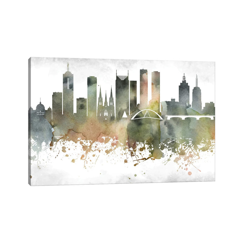 Melbourne Skyline - Wrapped Canvas Print, 20.32cm H x 30.48cm W x 1.905cm D