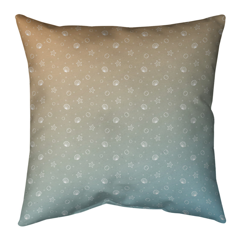 Coussin décoratif intérieur / extérieur Katelyn Elizabeth Seashell, 16 po x 16 po, Jaune / Bleu