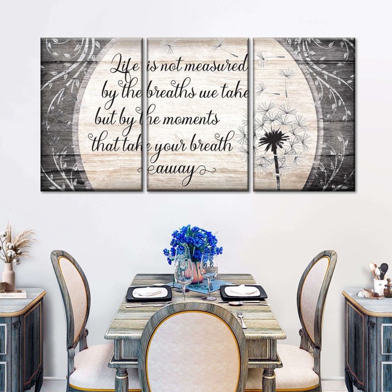 Mesure de la vie, citation de plusieurs impressions sur toile, H 26 po x l 12 po x P 1 po