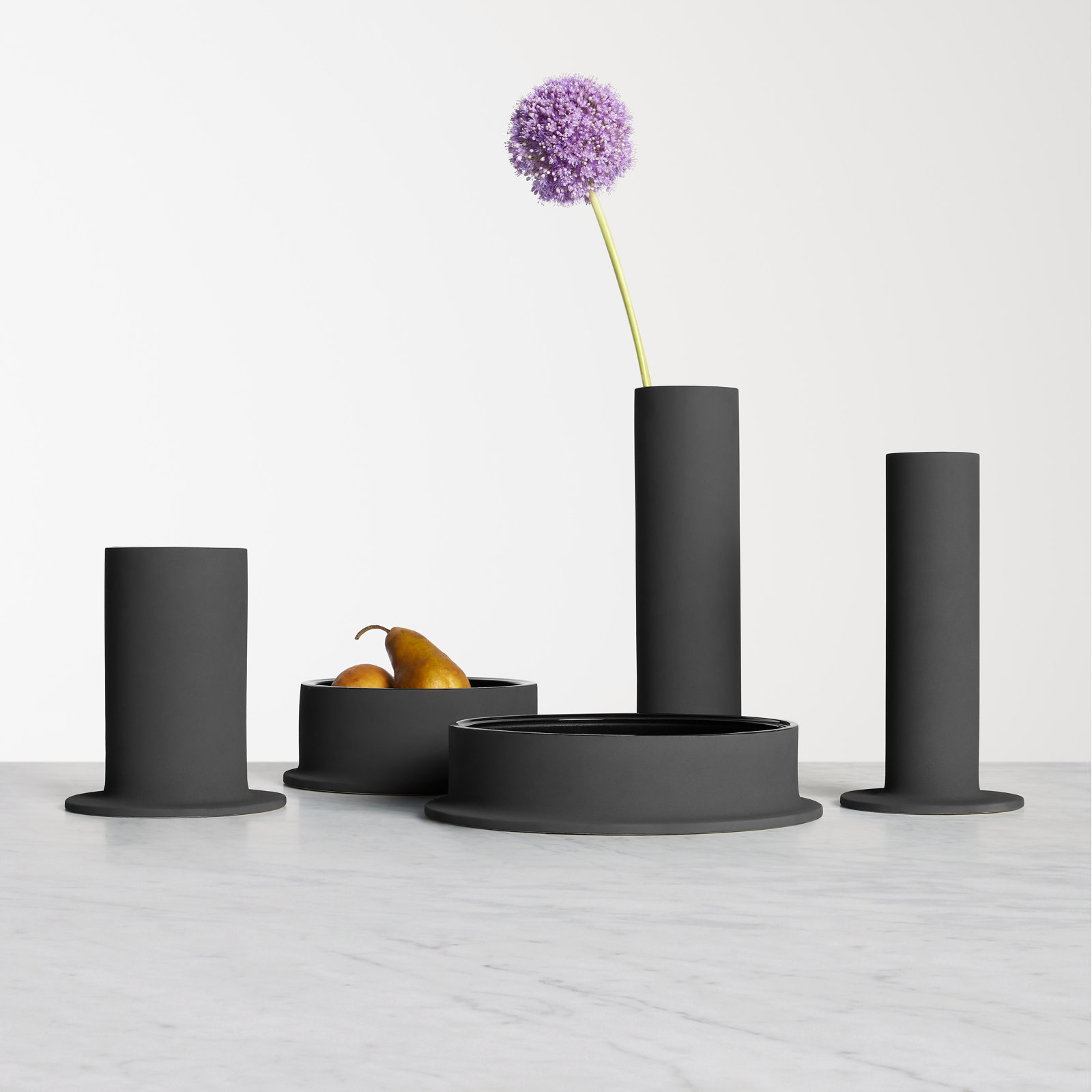 Flange Ceramic Table Vase, Black, 12" H x 6" W x 6" D