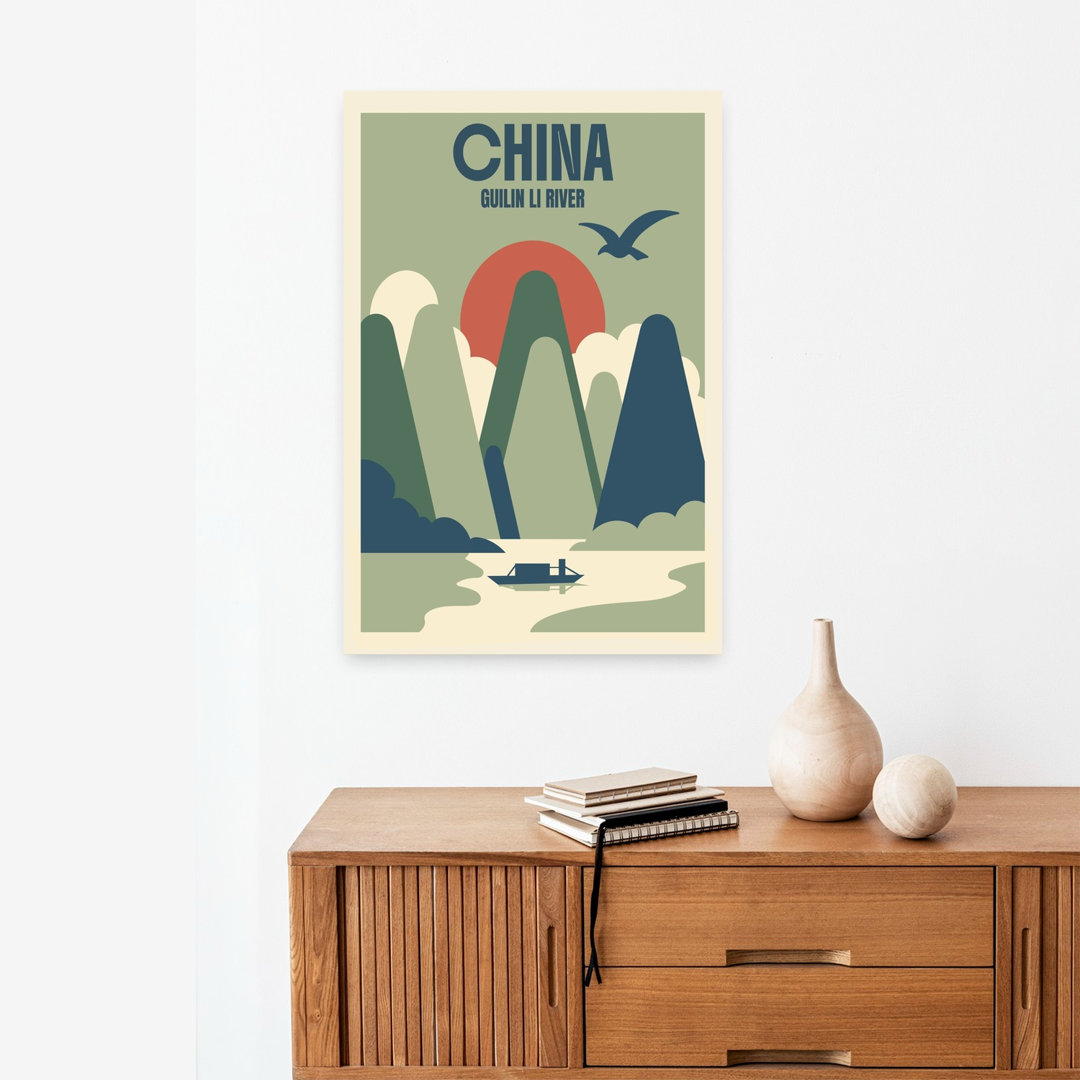 Li River Mountain Sunset Peaceful Serene Tranquil Bird Landscape Nature Wall Art Print