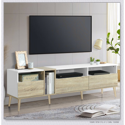 Téléviseur moderne avec 3 tiroirs et tablettes ouvertes, console multimédia pour téléviseurs de 80 po ou moins, centre de divertissement pour salon, conception de couleur assortie