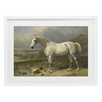 Cheval gris et canards dans un paysage, reproduction sous verre, conception de Tina LeCour