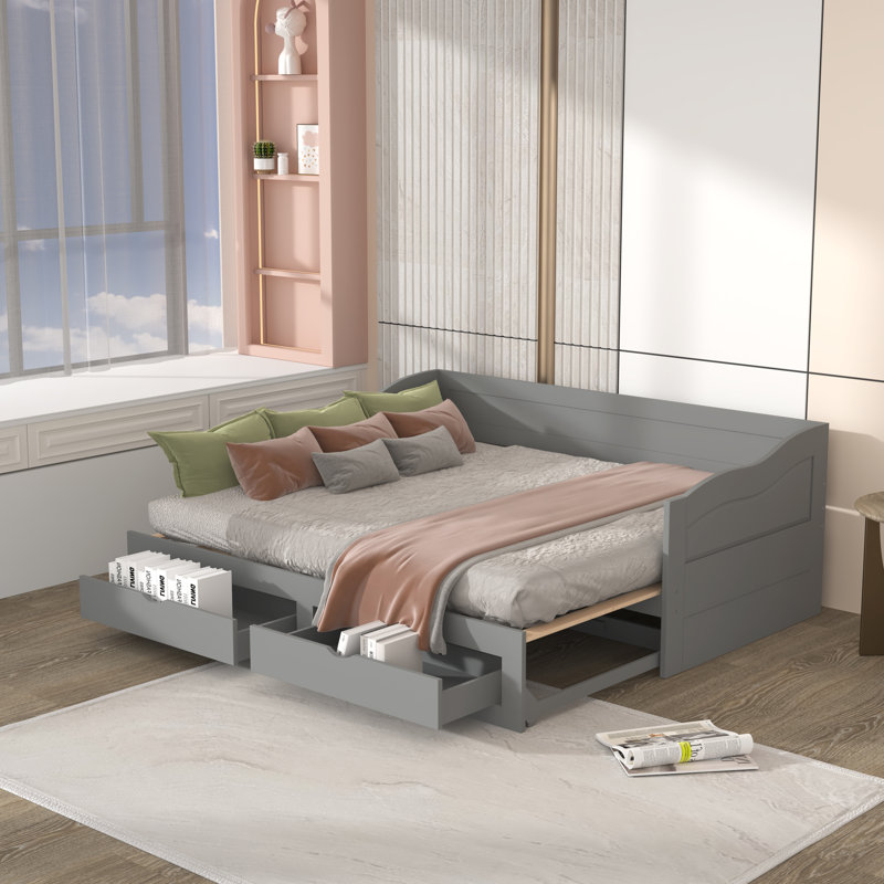 Lit simple standard avec rangement, gris