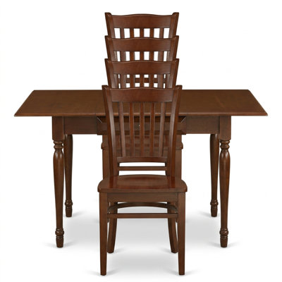Mahogany Wood Rectangle 5 Piece Modern Dining Table Set with Dropleaf and 4 Dining Chairs, 2 Drawers
