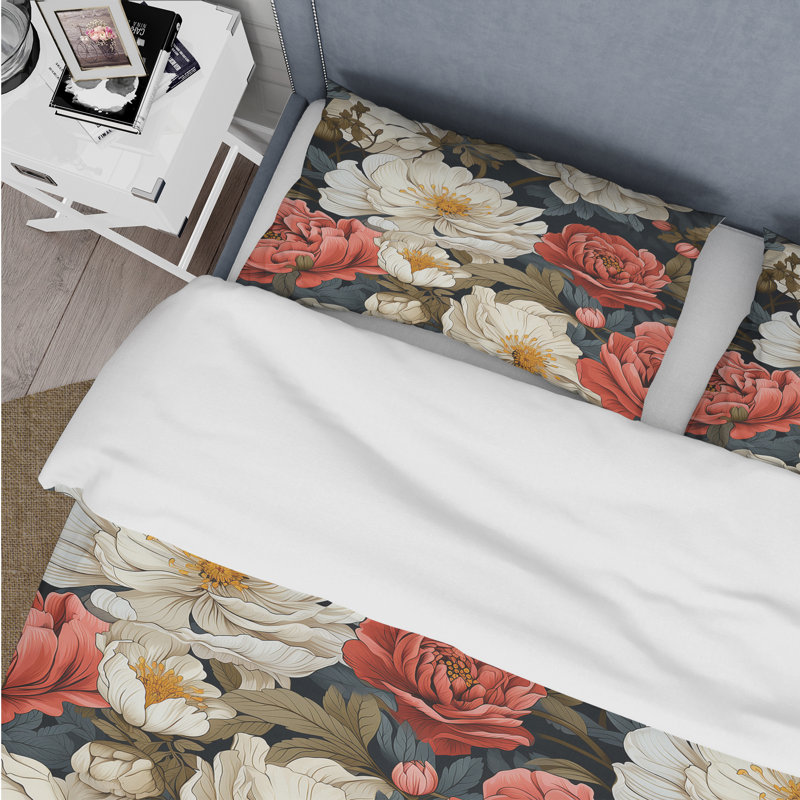 Ensemble de housse de couette beige et rouge clair, Housse de couette pour très grand lit et 2 très