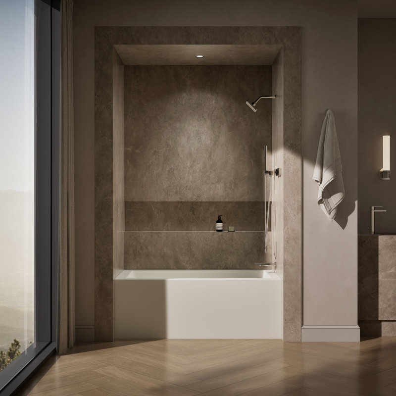 Underscore 60" x 30" Rectangular Alcove Soaking Bathtub with Slotted Overflow and Integral Apron, Biscuit, Right